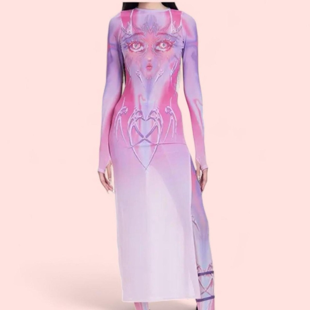 Y2K pink purple techno rave festival party dress size S